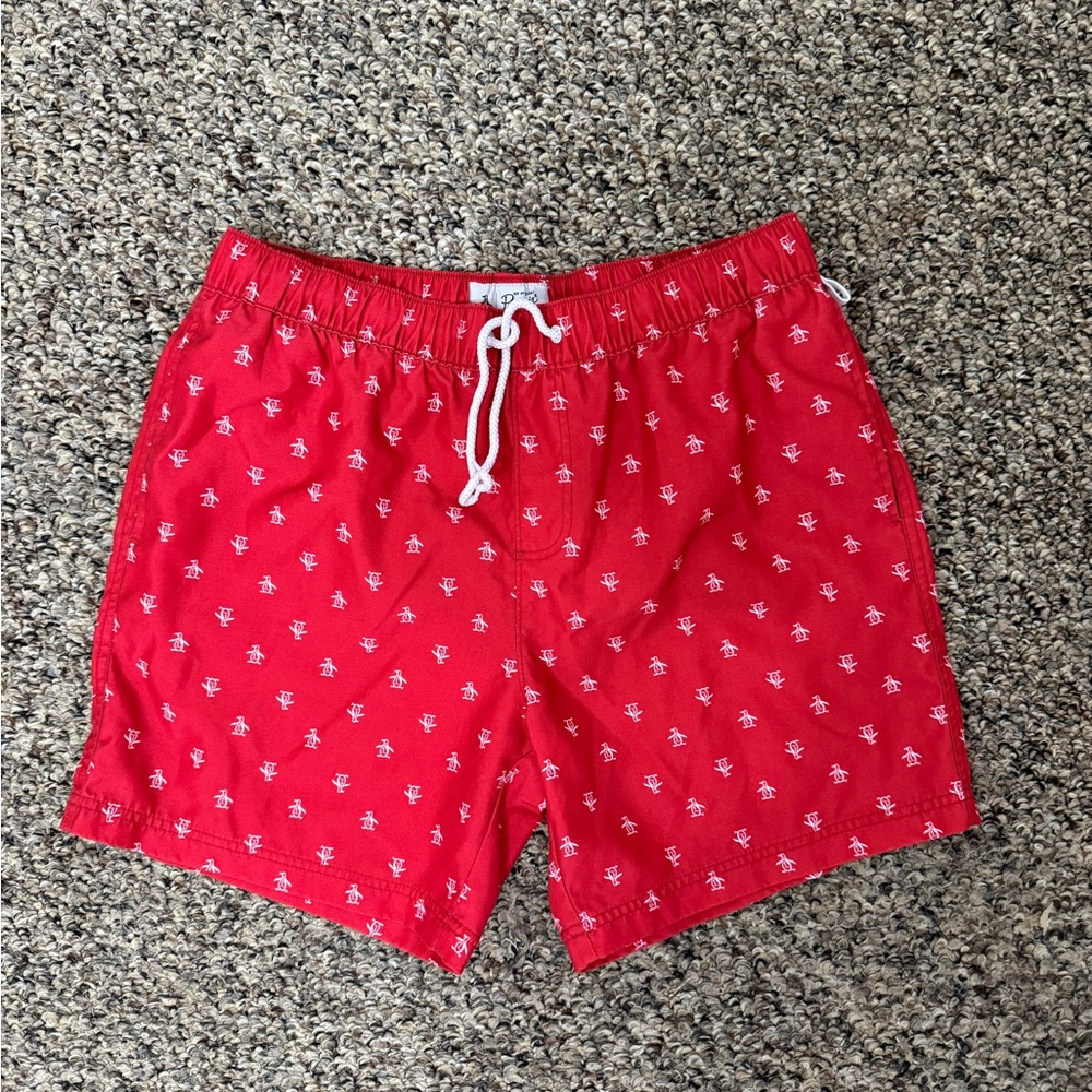 Original Penguin Red Anchor Swim Trunks